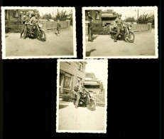 3 Petites Photos Moto Barbsen Allemagne Militaires Français 15 Septembre 1945 ( Format 6,5cm X 9,2cm ) - Automobile