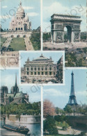 CARTOLINA  C9 PARIS,FRANCIA-SACRE-COEUR-ARC DE TRIOMPHE-OPERA-NOTRE-DAME-TOUR EIFFEL-VIAGGIATA 1960 - Arc De Triomphe