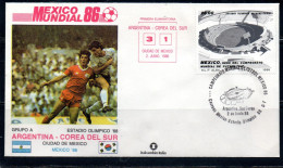 MEXICO 86 MESSICO 1986 SOCCER FIFA WORLD CUP CALCIO ARGENTINA - COREA DEL SUR SOUTH SUD 3-1 CIUDAD DE MEXICO FDC COVER - Messico