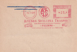 1959 Cartolina Con Affrancatura Meccanica Rossa EMA   AZIENDA SICILIANA TRASPORTI - 1961-70: Marcophilia