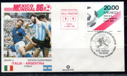 MEXICO 86 MESSICO 1986 SOCCER FIFA WORLD CUP CALCIO ITALIA ITALIE - ARGENTINA 1-1 PUEBLA FDC COVER - Mexique