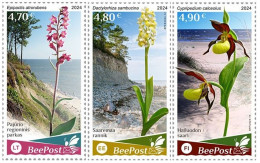 Estonia Finland Lithuania 2024 Water Flora And Fauna Orchids National Parks Europa BeePost Set Of 3 Stamps MNH - Orchideeën