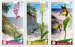 Estonia Finland Lithuania 2024 Water Flora And Fauna Orchids National Parks Europa BeePost Set Of 3 Stamps MNH - Orchidées