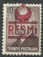 Turkey; 1953 Official Stamp 10 K. ERROR "Red Overprint Instead Of Purple-Brown Overprint" - Sellos De Servicio