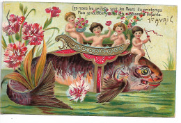 Cpa 1 Er Avril Carte Gauffree En Relief Superbe  N0173 - 1 De April (pescado De Abril)