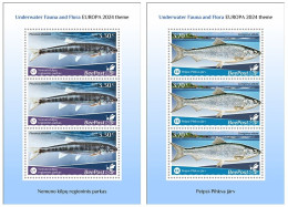 Estonia Lithuania 2024 Water Fauna Fishes National Parks Europa BeePost Set Of 2 Sheetlets MNH - Pesci