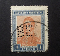 Argentinia  - Perfin - Perforé - Perforado - B E -  Banco Espagnol - José Francisco De San Martín - Cancelled - Oblitérés