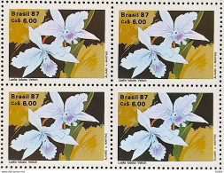 C 1573 Brazil Stamp 50 Years Brazilian Society For Orquidaphic Flora Orquidea 1987 Block Of 4 - Nuovi