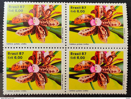 C 1572 Brazil Stamp 50 Years Brazilian Society Of Orchidophiles Flora Orchid 1987 Block Of 4 - Ungebraucht