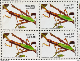 C 1554 Brazil Stamp 50 Years Brazilian Insect Entomology Society Praise To God 1987 Block Of 4 - Unused Stamps