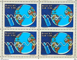 C 1547 Brazil Stamp Telecom Telecommunications Communication Satellite Map 1987 Block Of 4 - Ungebraucht