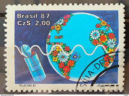 C 1547 Brazil Stamp Telecom Telecommunication Communication Satellite Map 1987 Circulated 5 - Usati