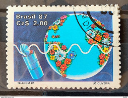 C 1547 Brazil Stamp Telecom Telecommunication Communication Satellite Map 1987 Circulated 1 - Usati