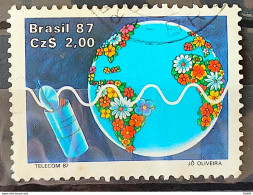 C 1547 Brazil Stamp Telecom Telecommunication Communication Satellite Map 1987 Circulated 6 - Usati