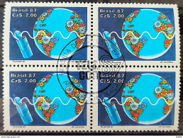 C 1547 Brazil Stamp Telecom Telecommunication Communication Satellite Map 1987 Block Of 4 CBC Brasilia - Unused Stamps