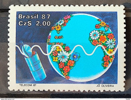 C 1547 Brazil Stamp Telecom Telecommunication Communication Satellite Map 1987 - Ungebraucht