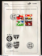 Brochure Brazil Edital 1987 14 Inter Sao Paulo Guarani Flamengo With Stamp Overlaid CBC SP - Storia Postale