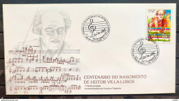 Brazil Envelope FDC 416 1987 Villa Lobos Music CBC RJ 1 - FDC