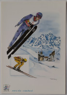 SKI - SAUT A SKIS - COURCHEVEL - Skieur / Montagne - Jeux Olympiques - CP Reproduisant Aquarelle Christian Burdet - Sport Invernali