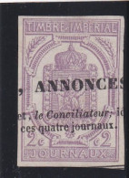 FRANCE - TIMBRE JOURNAUX - 1868 - 2 C LILAS - OBLITERE - Periódicos