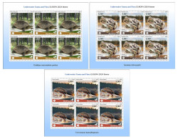 Estonia Finland Lithuania 2024 Water Fauna Frog Turtle Triton National Parks Europa BeePost Set Of 3 Sheetlets MNH - Schildkröten