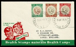 Ref 1644 - 1955 Health Stamps FDC Cover - Otaki Health Camp To Lytham-St-Annes - Storia Postale