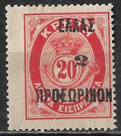 CRETE Black Dot On E In 1909 Overprinted Stamps With Small ELLAS + Provisional Vl. 65 MH - Creta