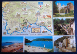 CPM CARTE POSTALE  CARTE GÉOGRAPHIQUE TOURISTIQUE DU SOUTH DEVON ( EXETER - COCKINGTON - DARTMOUTH)  ET MULTI-VUES - Mapas