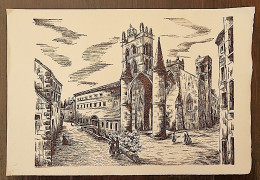 MONTPELLIER " Rue St Pierre, La Cathédrale " Gravure 18,5 X 28 Cm. (2) - Prints & Engravings