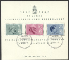 Liechtenstein, 1962, Vaduz Philatelic Exhibition, Kings, Royal, Nr 3, FD Cancelled, Full Gum, Michel Block 6 - Blocchi & Fogli