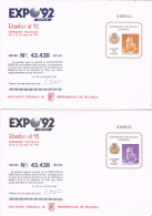 54934. DOS Entero Postales EXPO 92 De SEVILLA, Participacion LOTERIA 7 Y 17 Pts - 1931-....