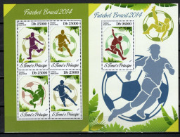 Sao Tome E Principe (St. Thomas & Prince) 2014 Football Soccer World Cup Sheetlet + S/s MNH - 2014 – Brésil