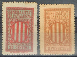 2 Sello Viñeta Fiscal Municipal , BARCELONA Generalitat 25 Cts Y 2 Pts * - Revenue Stamps