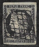 CERES N°3a 20c Noir / Blanc Oblitéré GRILLE - 1849-1850 Cérès