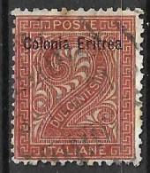 ERITREA - 1893 - CIFRA - CENT. 2 - USATO (YVERT 2 - MICHEL 2 - SS 2) - Erythrée