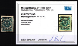 Memel 182 IV Gestempelt Mit Kurzbefund BPP #KS821 - Memelgebiet 1923