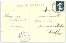 Cachet Perlé Facteur Boitier "DOMFRONT SARTHE 1909" Indice= =3 Semeuse Cp Orléans - Paiement Par MANGOPAY Uniquement - Matasellos Manuales