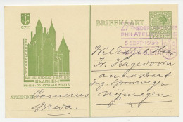 Postal Stationery Netherlands 1936 Church Haarlem - Philatelic Day - Eglises Et Cathédrales