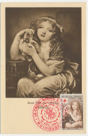 Maximum Card France 1954 Jean Baptiste Greuze - Girl With Two Pigeons - Red Cross - Other & Unclassified