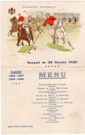 Menu 1920 - Illustration POLO - Classes 1900-1909 - Grand Hôtel D'Angleterre - Menu