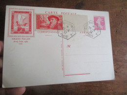 T S C TSC 1937 EXPOSITION PHILATELIQUE GRAND PALAIS AJOUT TIMBRE ANATOLE FRANCE ENTIER POSTAL - Cartes Postales Types Et TSC (avant 1995)