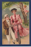 CPA Cyclisme Vélo Cycle Bicyclette Femme Woman Gaufée Embossed Non Circulée Angelot - Vrouwen