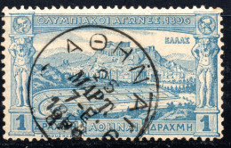 2964.GREECE. 1896 1DR. OLYMPIC GAMES STADIUM 25/3/1896 F.D.CANCEL - Gebruikt