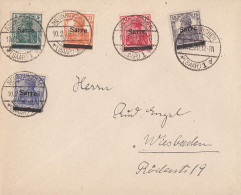Saargebiet Brief Mif Minr.4,5,6,7,8 Neunkirchen 10.2.20 Gel. Nach Wiesbaden - Brieven En Documenten
