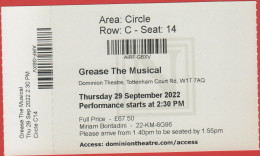 GB - Regno Unito - GREAT BRITAIN - UK - Londra - Dominion Theatre - Ticket - Grease The Musical - Used - Tickets D'entrée