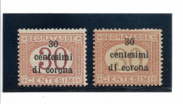 30  CENTESIMI DI CORONA - SU SEGNATASSE DA 30 CON CIFRA ROSSA E BRUNA. - Trentin & Trieste