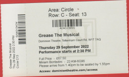 GB - Regno Unito - GREAT BRITAIN - UK - Londra - Dominion Theatre - Ticket - Grease The Musical - Used - Tickets D'entrée