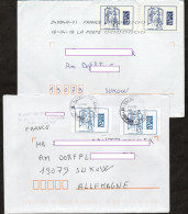 U Frankreich 2016 MiNr. 6340 (2), 6342 (2) Marianne Europe  Auf 2 Briefen 100g In Die BRD ;  Xdr - Cartas & Documentos