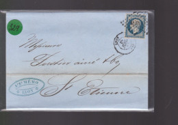 Un  Timbre  Napoléon III   N° 14  20 C Bleu  Lettre Départ Lyon     1855   St -Etienne - 1853-1860 Napoleon III