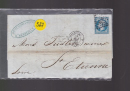 Un  Timbre  Napoléon III   N° 14  20 C Bleu  Lettre Départ  Marseille   1862   Destination   St - Etienne - 1862 Napoléon III.